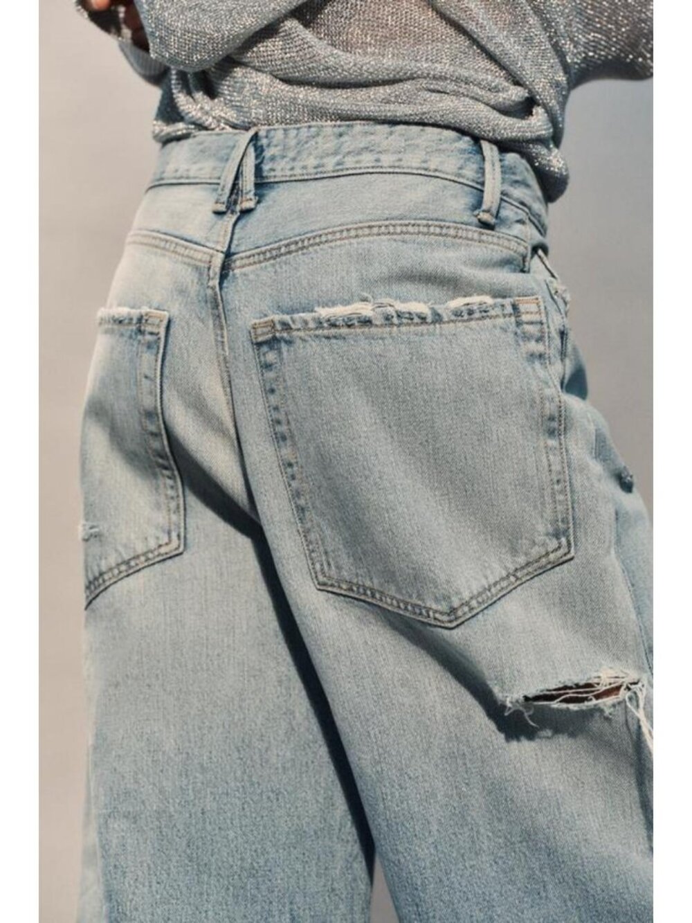 ZARA TRF RIPPED MID-RISE DENIM JORTS - Picture 5 of 8
